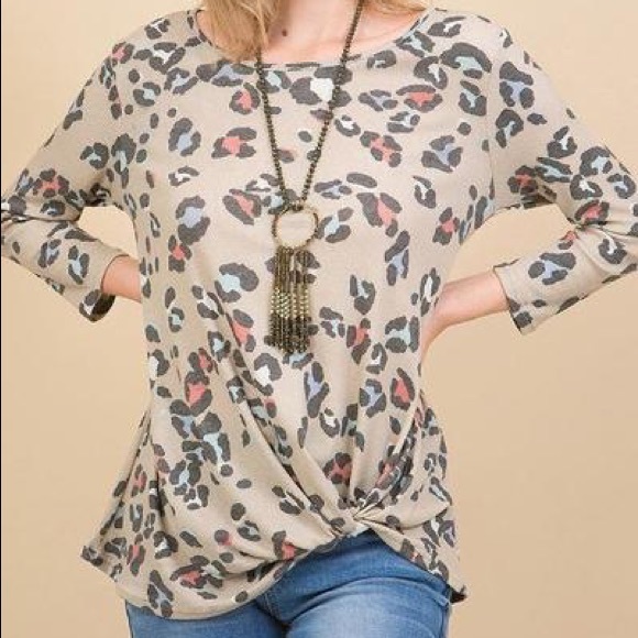 Youdivine Collection Tops - Leopard Knot Long Sleeve Top W Twist Front